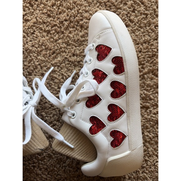 Ash Nikita White Leather Red Sequin Heart Lace Up Sneakers Shoes Love 36 US 6 - Picture 9 of 16